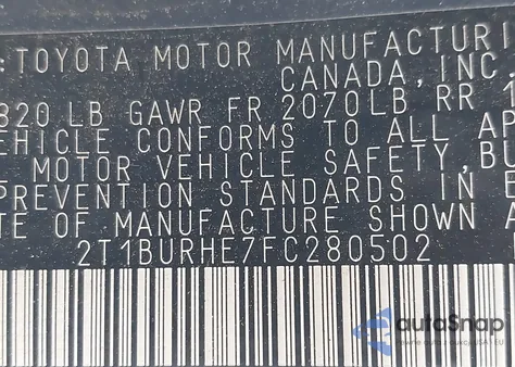 2015 Toyota Corolla S Plus from USA, damaged, VIN 2T1BURHE7FC280502